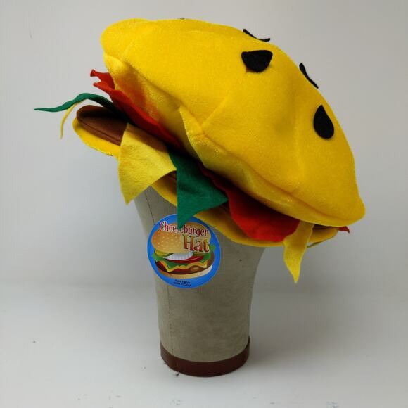 Cheeseburger Hat Hamburger Novelty Costume Yellow W/Tags Age 5 And UP - Picture 6 of 10